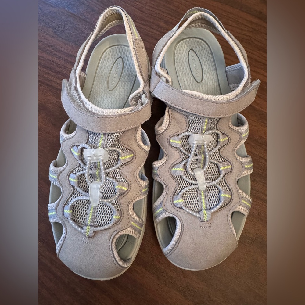 Land’s End Grey Green Slip On Outdoor River Water Sandals Hiking Shoes Size 8